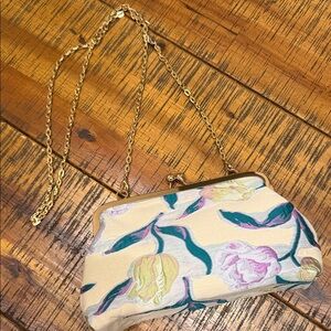 Floral Cream Clutch with Gold Chain